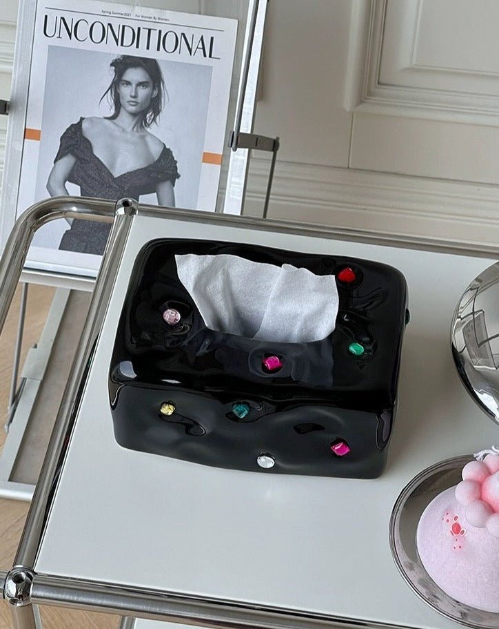 Handmade Ceramic Gemstone Tissue Box Cover - Gemstone Tissue Box Cover - White - INSPECIAL HOME