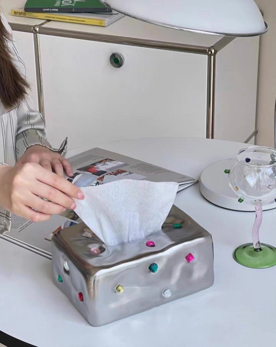 Handmade Ceramic Gemstone Tissue Box Cover - Gemstone Tissue Box Cover - Titanium - INSPECIAL HOME