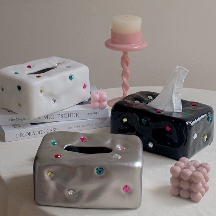 Handmade Ceramic Gemstone Tissue Box Cover - Gemstone Tissue Box Cover - Titanium - INSPECIAL HOME