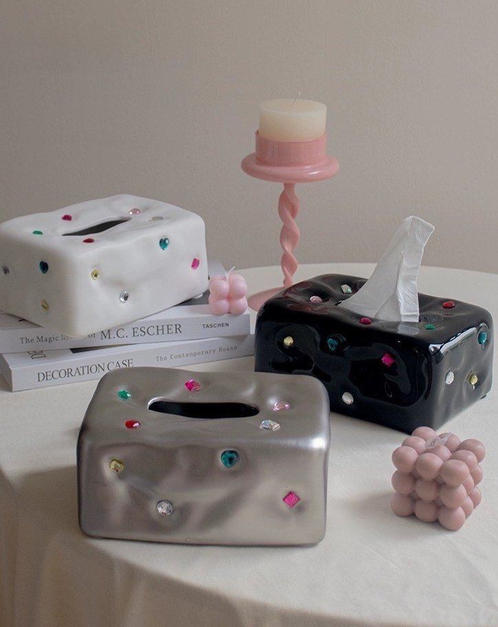 Handmade Ceramic Gemstone Tissue Box Cover - Gemstone Tissue Box Cover - Titanium - INSPECIAL HOME