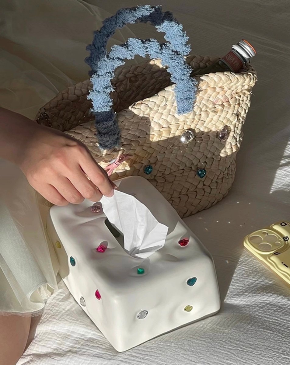 Handmade Ceramic Gemstone Tissue Box Cover - Gemstone Tissue Box Cover - White - INSPECIAL HOME