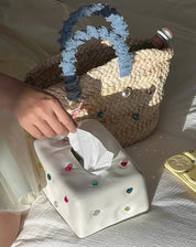 Handmade Ceramic Gemstone Tissue Box Cover - Gemstone Tissue Box Cover - White - INSPECIAL HOME