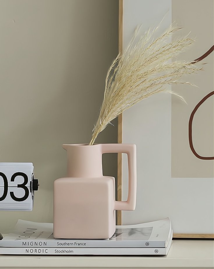 Handmade Ceramic Watering Can Vase - Modern and Unique Decorative Vase for Plants - Handmade Minimalist Style Ceramic Watering Can Vase-Pink - INSPECIAL HOME