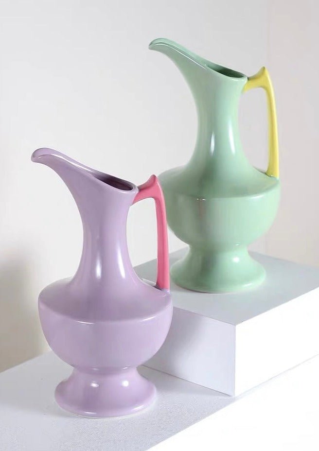 Handmade Medieval Style Ceramic Decorative Flower Vase - Glazed With Dopamine Colors - Medieval Style Ceramic Decorative Flower Vase-Mint - INSPECIAL HOME