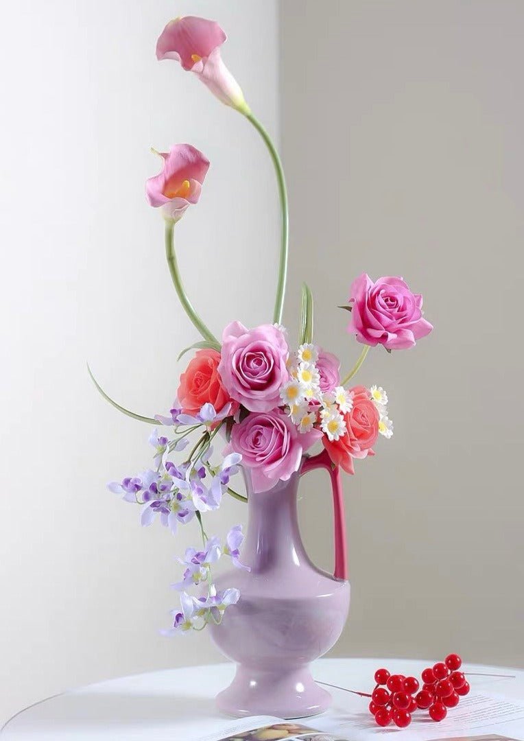 Handmade Medieval Style Ceramic Decorative Flower Vase - Glazed With Dopamine Colors - Vases - Medieval Style Ceramic Decorative Flower Vase-Mint - INSPECIAL HOME