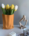 Handmade Ceramic Wrinkle Vase | Morandi Color | Unique Decorative Piece - Handmade Morandi Color Wrinkle Pottery Vase - Orange - INSPECIAL HOME