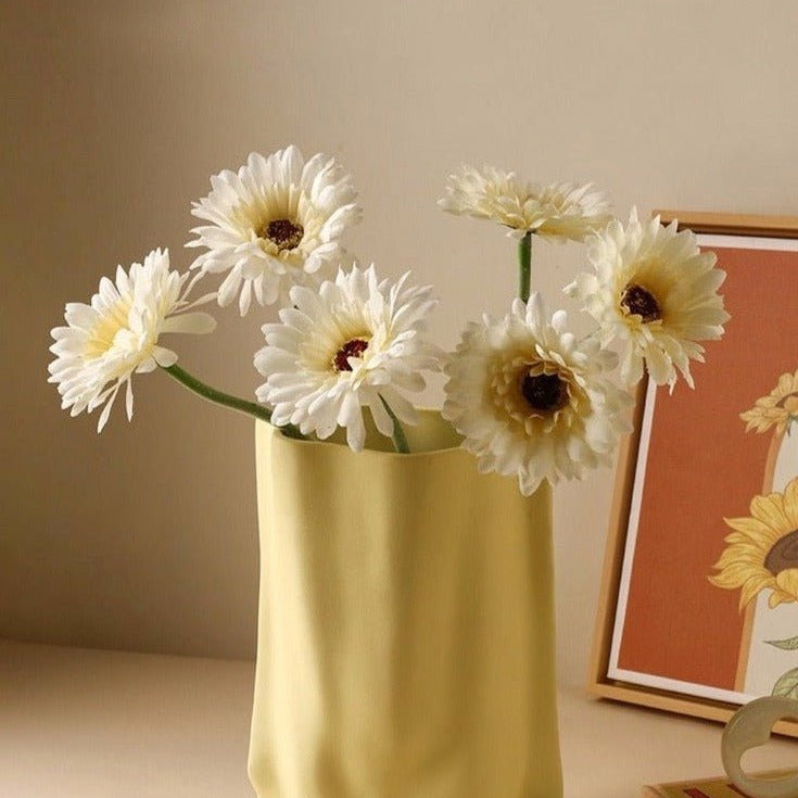 Handmade Ceramic Wrinkle Vase | Morandi Color | Unique Decorative Piece - Vases - Handmade Morandi Color Wrinkle Pottery Vase - Yellow - Inspecial Home