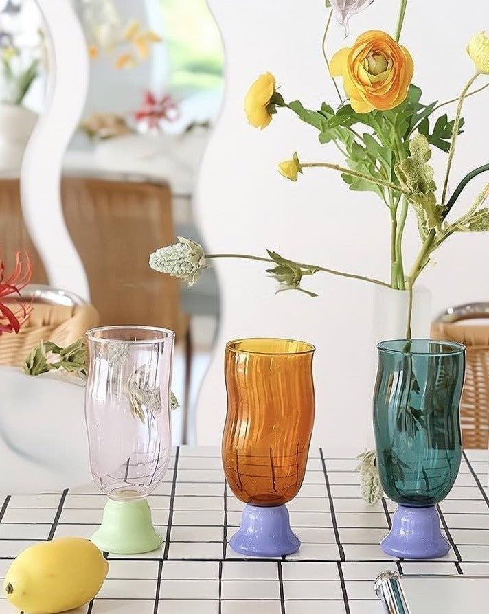 Handmade Wavy Beer Glasses - Retro Whimsical Eclectic Beer Mug - Stemware - Wavy Beer Glasses-Melon - INSPECIAL HOME