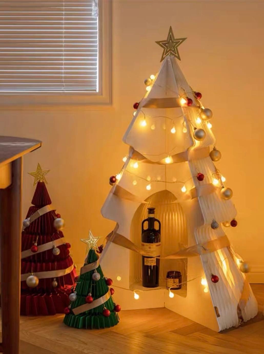 Honeycomb Foldable Accordion Christmas Tree - Christmas Decor for Neutral Nordic Home - Honeycomb Foldable Christmas Tree-Style A-Medium-Red - INSPECIAL HOME