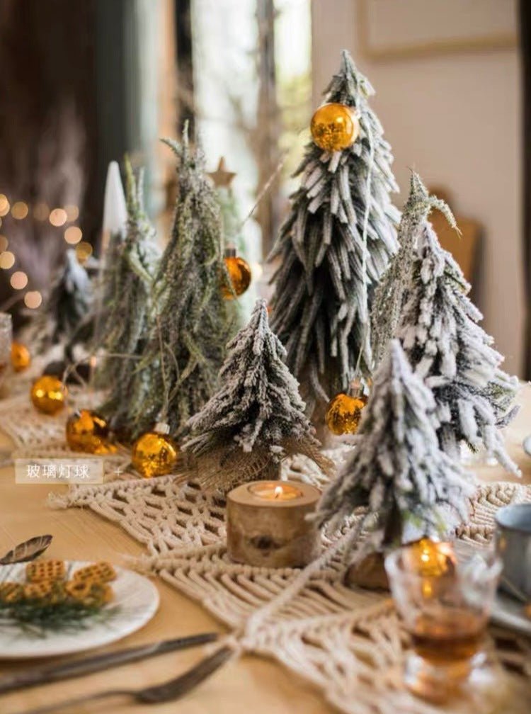 Mini Tabletop Christmas Snowy Pine Cedar Tree Decor for Table Setting Tablescape - Snowy Pine Cedar Tree Decor - Small Pine - INSPECIAL HOME