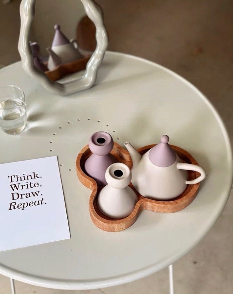 Morandi Ceramic Tea Set Gift Box - Nordic Handmade Cute Teapot & Tea Cups Set of 3 Pcs ( $26.6 Each ) - Coffee & Tea Cups - Morandi Ceramic Tea Set Gift Box-Taro - INSPECIAL HOME