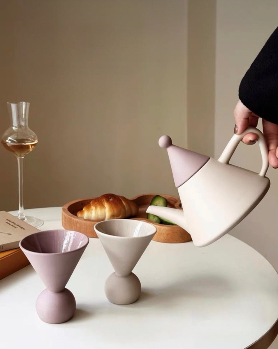 Morandi Ceramic Tea Set Gift Box - Nordic Handmade Cute Teapot & Tea Cups Set of 3 Pcs ( $26.6 Each ) - Coffee & Tea Cups - Morandi Ceramic Tea Set Gift Box-Taro - INSPECIAL HOME