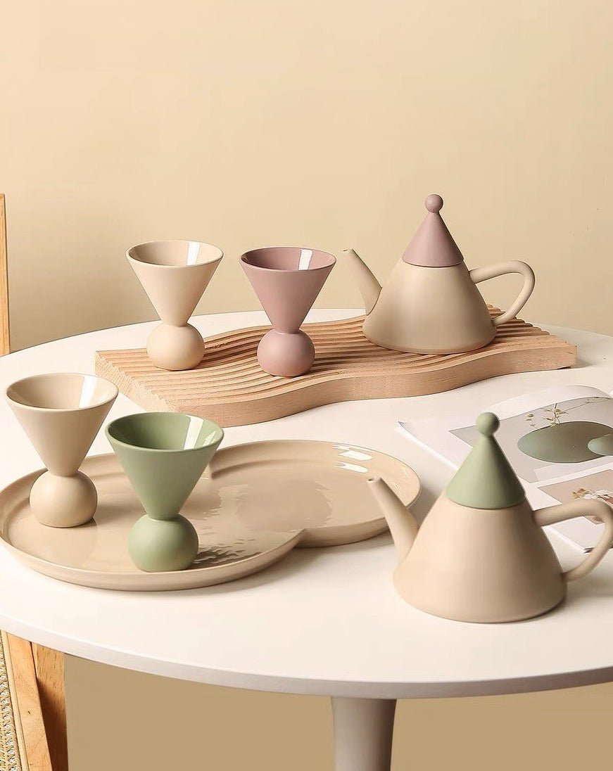 Morandi Ceramic Tea Set Gift Box - Nordic Handmade Cute Teapot & Tea Cups Set of 3 Pcs ( $26.6 Each ) - Morandi Ceramic Tea Set Gift Box-Taro - INSPECIAL HOME