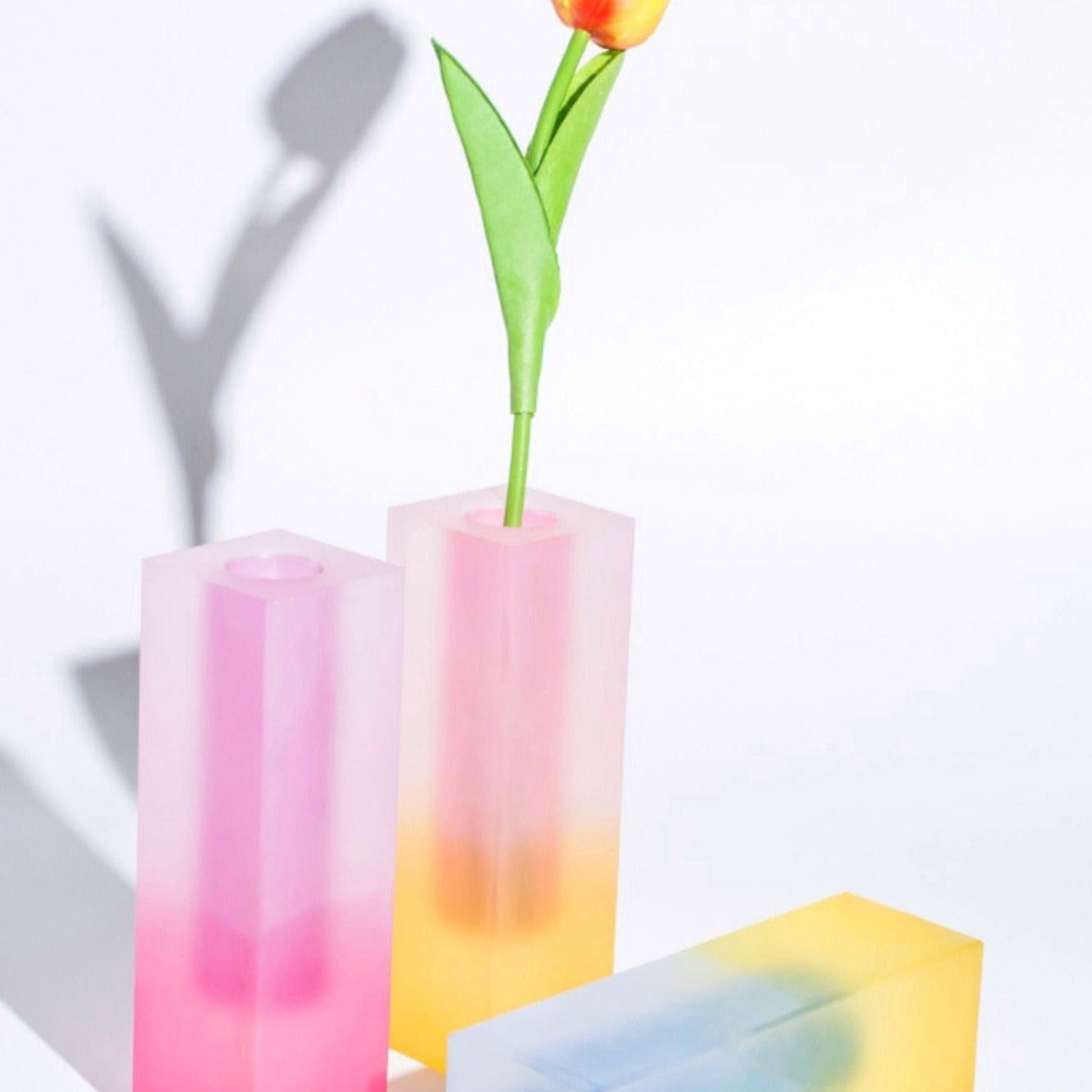 Modern Decorative Acrylic Multi-tone Pillar Vases | Designer Flower Vases - Multi - tone Acrylic Pillar Vase - Pink & Yellow - INSPECIAL HOME