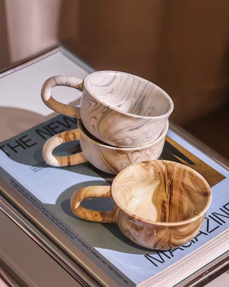 Marbleized Ceramic Mugs - Stylish Modern Mugs with Marble Design - Vintage Marbleized Ceramic Mugs - Matcha & Raw Choc - INSPECIAL HOME