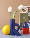 OK Ceramic Bud Vase - Handmade Dopamine Decorative Flower Vase - OK Vase - Blue & Yellow - INSPECIAL HOME