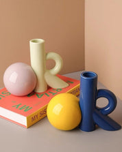 OK Ceramic Bud Vase - Handmade Dopamine Decorative Flower Vase - OK Vase - Green & Pink - INSPECIAL HOME