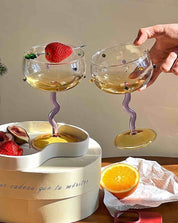 Set Of 2 Hand Blown Rainbow Sprinkles Wine Glasses, Whimsical Eclectic Dopamine Cocktail Coupes - Stemware - 2 Packs Hand Blown Rainbow Sprinkles Wine Glasses Set - INSPECIAL HOME