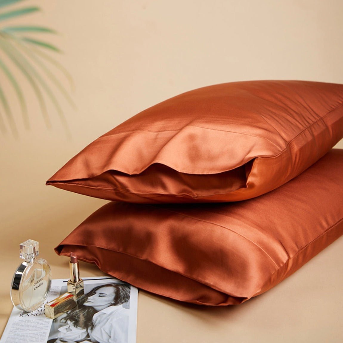 Silky Gift Box: 6A Grade 100% Organic Mulberry Silk Pillowcase Set of 2 Pcs - 30 Momme, Pure Silk on Both Sides - 6A Grade Organic Mulberry Silk Pillowcase-Burnt Orange - INSPECIAL HOME