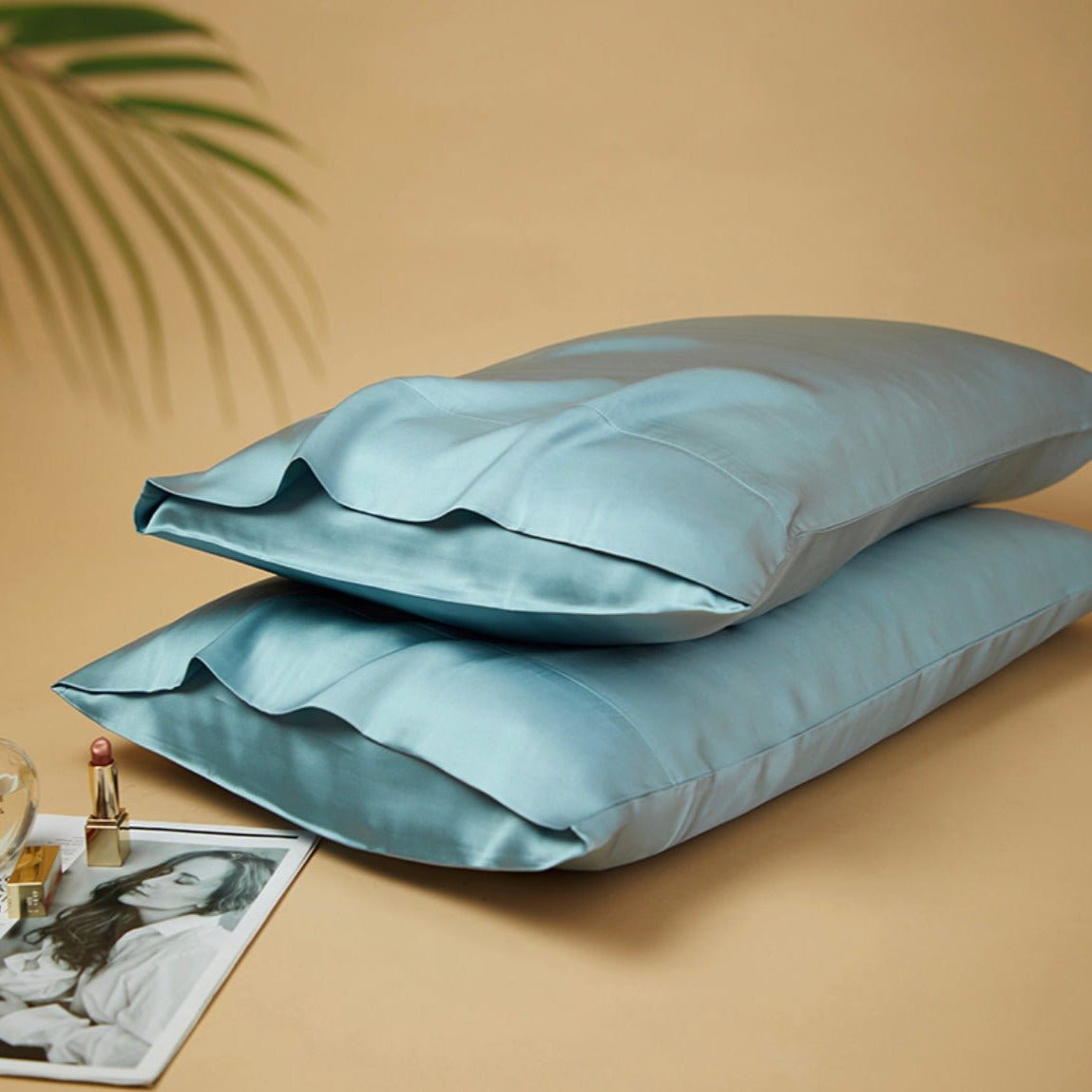 Silky Gift Box: 6A Grade Organic Mulberry Silk Pillowcase Set of 2 Pcs - 30 Momme, Pure Silk on Both Sides - 6A Grade Organic Mulberry Silk Pillowcase-Mist Blue - INSPECIAL HOME