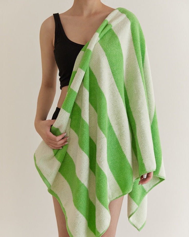 Soft and Absorbent Stripe Bath Towel – 100% Organic Combed Cotton - Combed Cotton Bath Towel - Green - INSPECIAL HOME