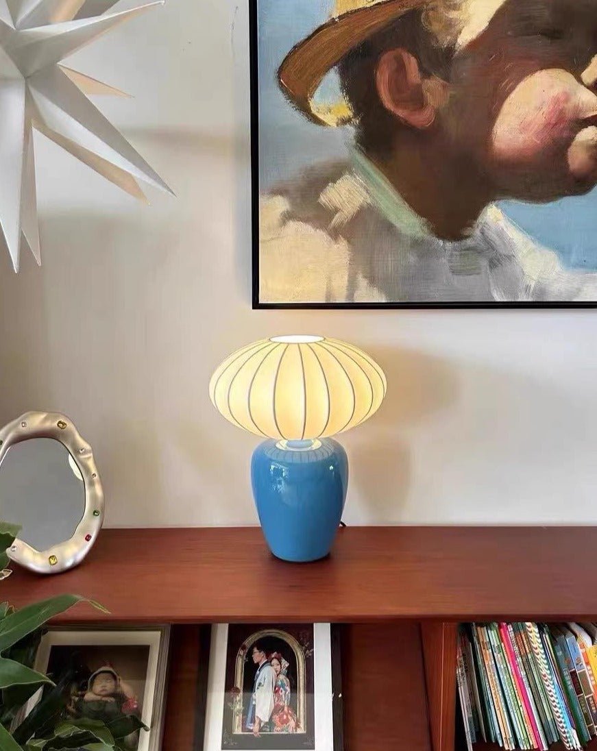 Vintage Dopamine Table Bedside Lamp with Silk Lampshade - Ambient Decorative Lighting - Vintage Dopamine Table Lamp with Silk Lampshade-Sea Salt - INSPECIAL HOME
